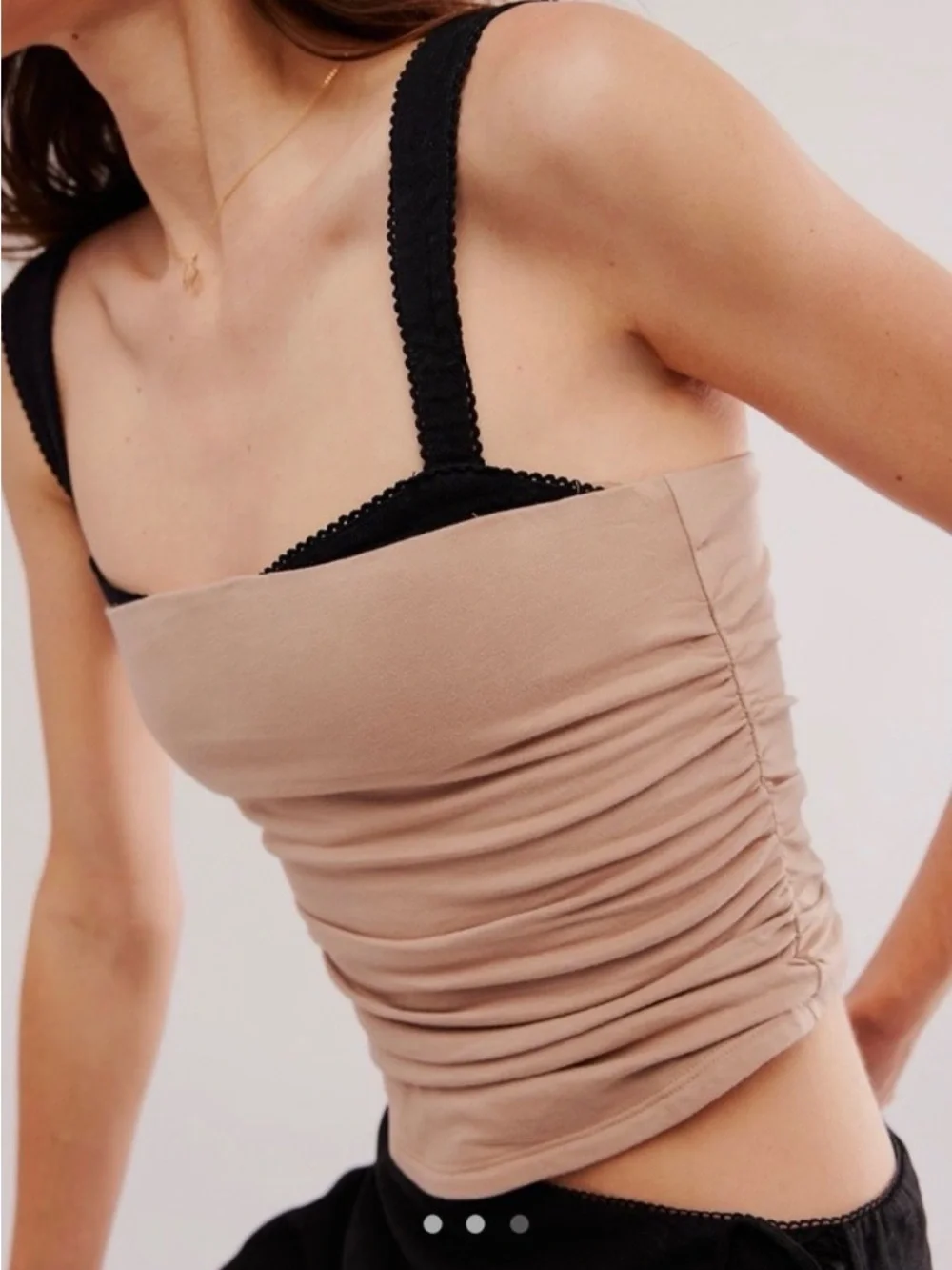 Free People Beige Cropped Layered Tank with Black Straps
